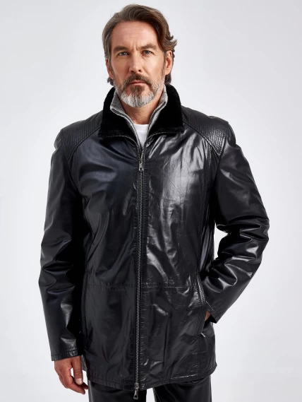 Зимняя мужская кожаная куртка на подкладке из овчины 5252, черная, размер 52, артикул 40600-0