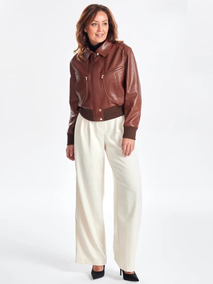 Короткая кожаная куртка бомбер для женщин премиум класса 3066 , песочная, размер 44, артикул 23800-1