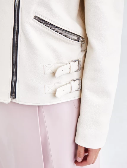 Кожаная женская куртка косуха премиум класса 3036, белая, размер 46, артикул 23171-2