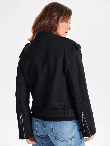 Короткая кожаная куртка косуха с поясом для женщин премиум класса 3052, черная, размер 44, артикул 23440-4