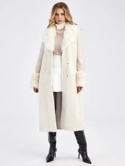 Модное женское пальто из меховой овчины с воротником тиградо премиум класса 2031, белое, размер 44, артикул 63930-6
