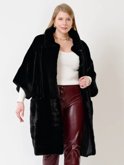 Пальто из меха норки женское 402, рукав 3/4, черное, размер 48, артикул 32760-0