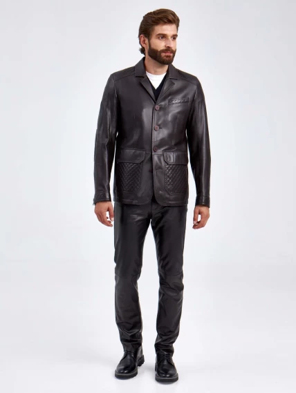 Кожаный пиджак мужской 530, коричневый, размер 50, артикул 29120-1