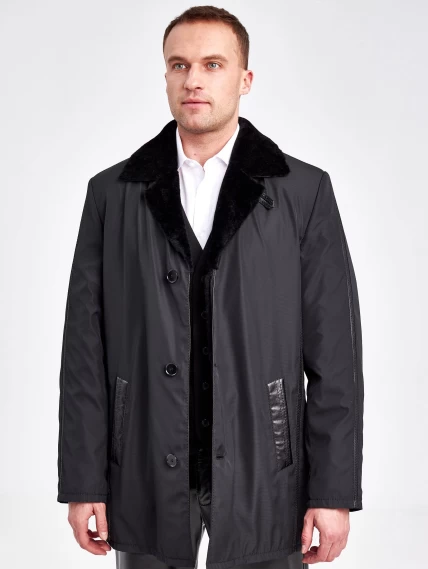 Текстильная зимняя мужская куртка на подкладке из овчины 2352, черная, размер 50, артикул 40890-5