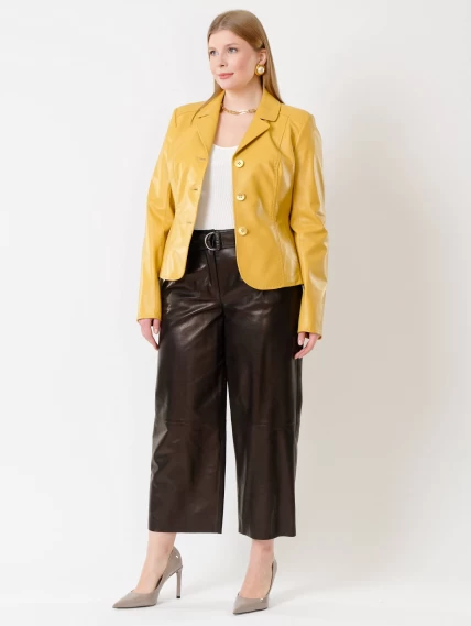 Кожаный женский пиджак 316рс, желтый, размер 44, артикул 91232-4