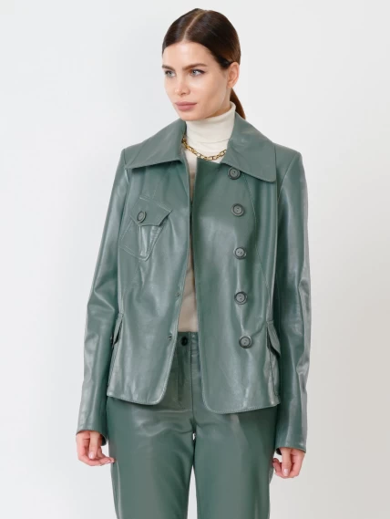 Кожаная куртка пиджак женская 302, оливковый, размер 48, артикул 90800-1