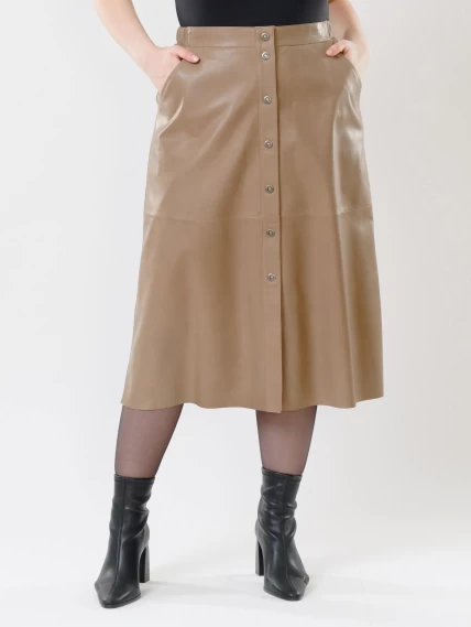 Длинная кожаная юбка из натуральной кожи 08, серо-коричневая, размер 44, артикул 85541-2