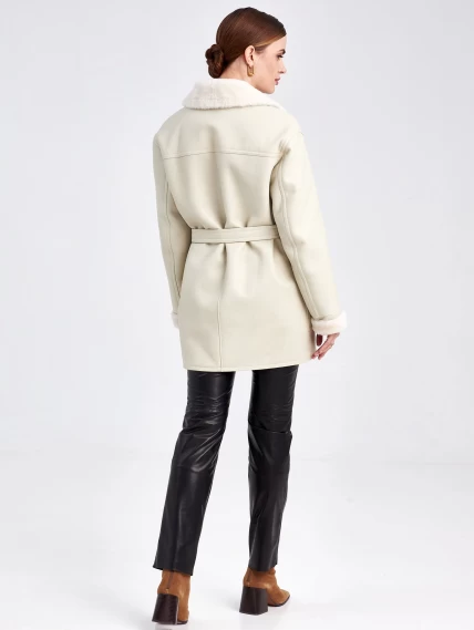 Короткая женская дубленка пиджак с поясом премиум класса 2011, белая, размер 48, артикул 62671-2