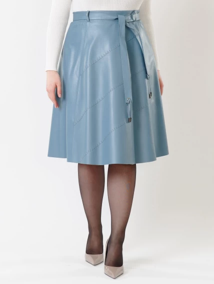Кожаная расклешенная юбка из натуральной кожи 01рс, голубая, размер 46, артикул 85451-4