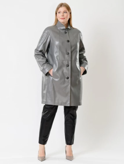 Кожаное пальто женское 378, серое, размер 50, артикул 91262-4