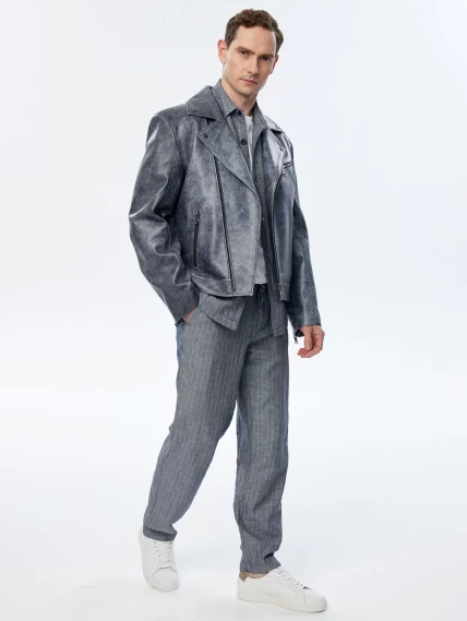 Мужская кожаная куртка косуха премиум класса 560, серая, размер 48, артикул 29670-1