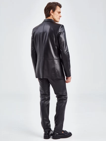 Мужской кожаный пиджак на ручном стежке премиум класса 543, черный, размер 48, артикул 27330-2