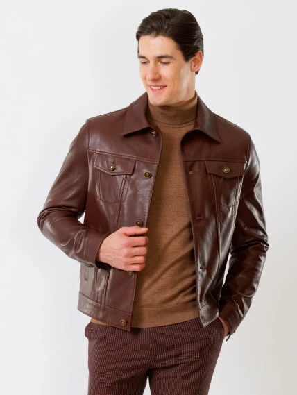 Короткая мужская кожаная куртка в джинсовом стиле 550, коричневая, размер 52, артикул 28740-5