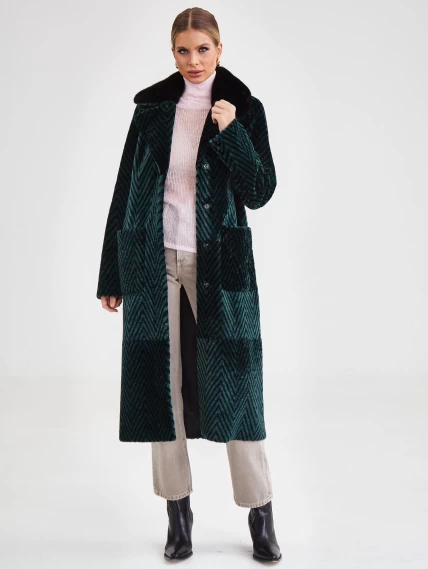 Двустороннее женское пальто с воротником из меха норки премиум класса 2003, зеленое, размер 46, артикул 25480-5