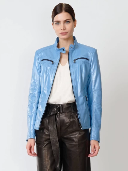 Кожаная куртка женская 301, голубой перламутр, размер 44, артикул 90790-0