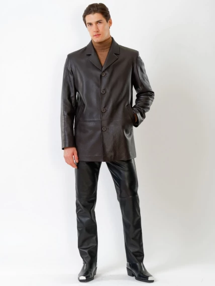 Кожаный костюм мужской: Пиджак 21/1 + Брюки 01, коричневый/черный, размер 48, артикул 140010-0