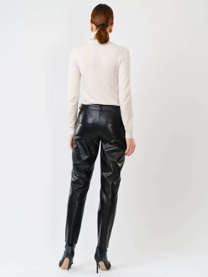 Кожаные зауженные женские брюки из натуральной кожи 03, черные, размер 50, артикул 85240-1