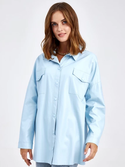 Кожаная рубашка женская из экокожи 4820791, голубая, размер 46, артикул 85690-3