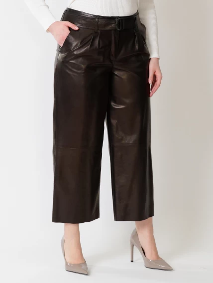 Кожаные укороченные женские брюки из натуральной кожи 05, черные, размер 42, артикул 85402-2