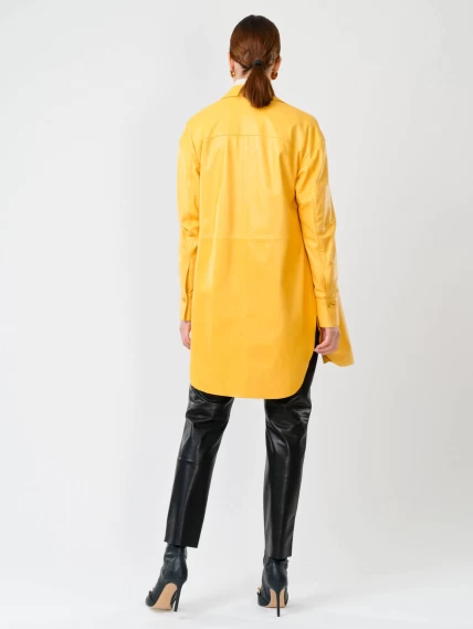Женская кожаная рубашка с поясом из натуральной кожи 01_1, желтая, размер 44, артикул 90761-4