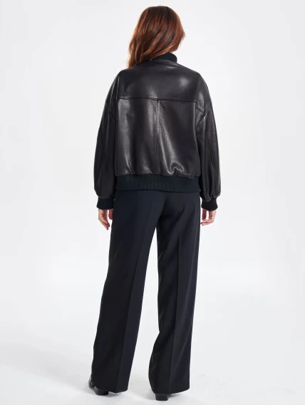 Короткая женская кожаная куртка бомбер премиум класса 3064, черная, размер 44, артикул 23770-6
