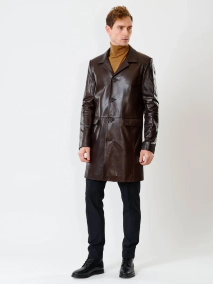 Удлиненный кожаный мужской пиджак премиум класса 539, коричневый, размер 48, артикул 29541-3