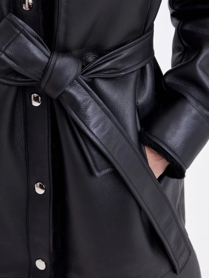 Женское пальто рубашка с воротником из меха норки премиум класса 2016, черная, размер 44, артикул 63620-5