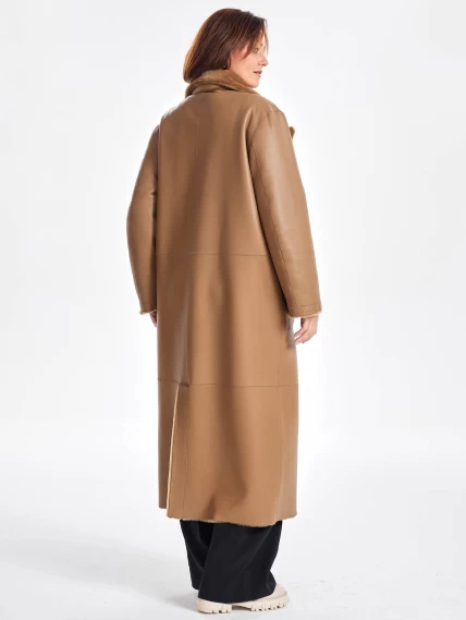 Двустороннее длинное женское пальто из овчины премиум класса 2030, коричневое, размер 46, артикул 63290-2