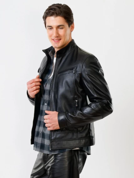 Кожаная куртка мужская 507, черная, размер 48, артикул 28611-5