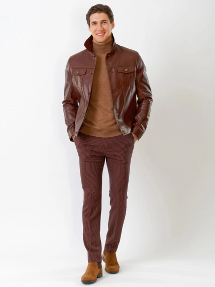 Короткая мужская кожаная куртка в джинсовом стиле 550, коричневая, размер 52, артикул 28740-3