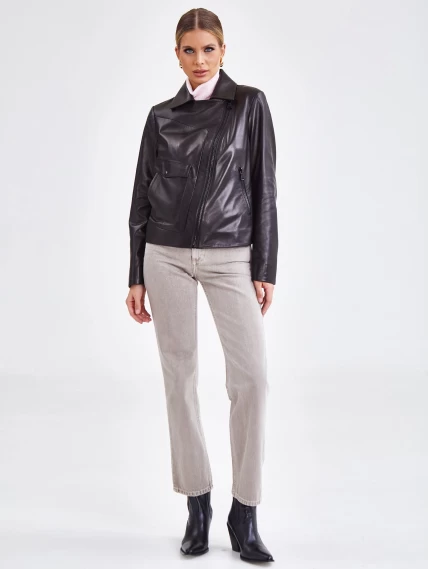 Короткая женская кожаная куртка косуха премиум класса 3032, черная, размер 44, артикул 23241-4
