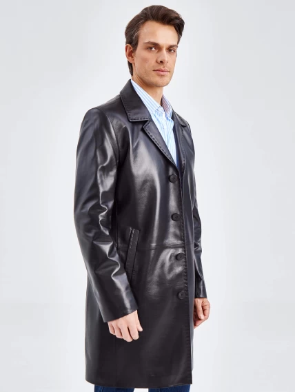 Классическое кожаное пальто мужское премиум класса 2010-11, черное, размер 58, артикул 71360-1