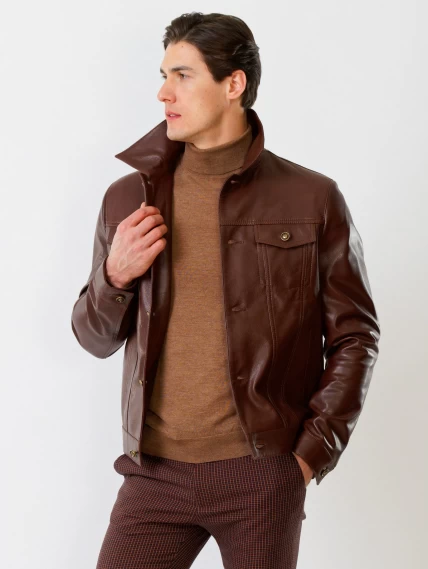 Короткая мужская кожаная куртка в джинсовом стиле 550, коричневая, размер 52, артикул 28740-0