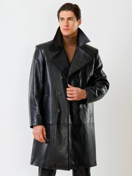 Двубортный мужской кожаный плащ премиум класса Чикаго, черный, размер 52, артикул 21121-6