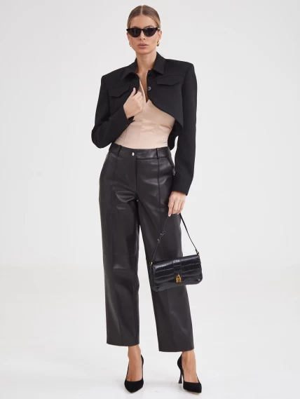 Женские кожаные брюки со стрелкой из натуральной кожи премиум класса 08, черные, размер 46, артикул 85921-1