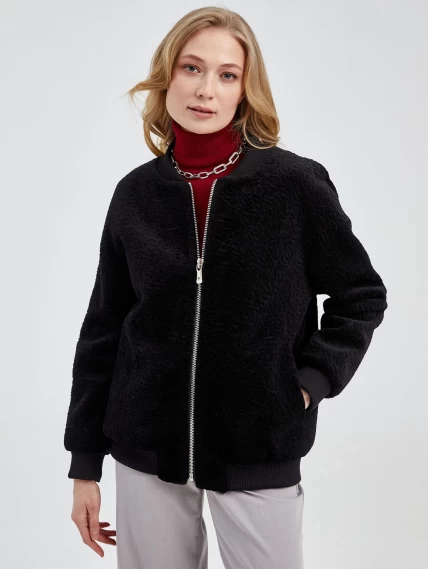 Текстильная куртка бомбер из шерсти женская 838sf, черная, размер 44, артикул 25230-1