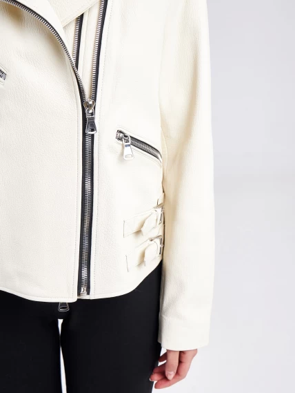 Кожаная женская куртка косуха премиум класса 3036, белая, размер 46, артикул 23170-2