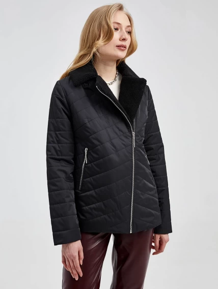 Текстильная утепленная женская куртка косуха 21130, черная, размер 42, артикул 25000-5