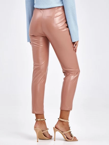 Кожаные женские брюки из экокожи 4820734, пудровые, размер 42, артикул 85670-6