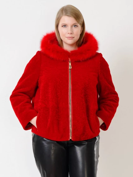 Демисезонный комплект женский: Куртка из астрагана 48мех + Брюки 03, красный/черный, размер 46, артикул 111289-2