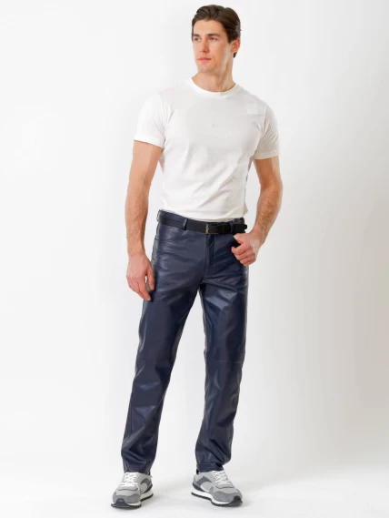 Мужские брюки из натуральной кожи премиум класса 01, синие, размер 48, артикул 120010-0