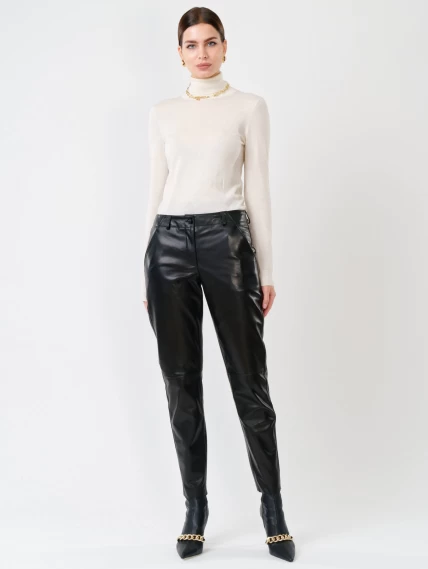 Кожаные зауженные женские брюки из натуральной кожи 03, черные, размер 50, артикул 85240-0