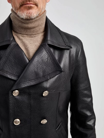Двубортная мужская кожаная куртка Клуб, черная, размер 48, артикул 28982-2