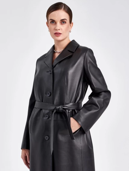 Классический кожаный женский плащ с поясом 3006, черный, размер 48, артикул 91790-0