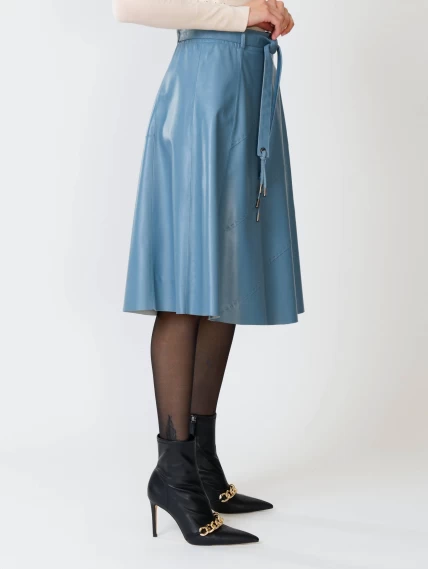 Кожаная расклешенная юбка из натуральной кожи 01рс, голубая, размер 46, артикул 85360-3