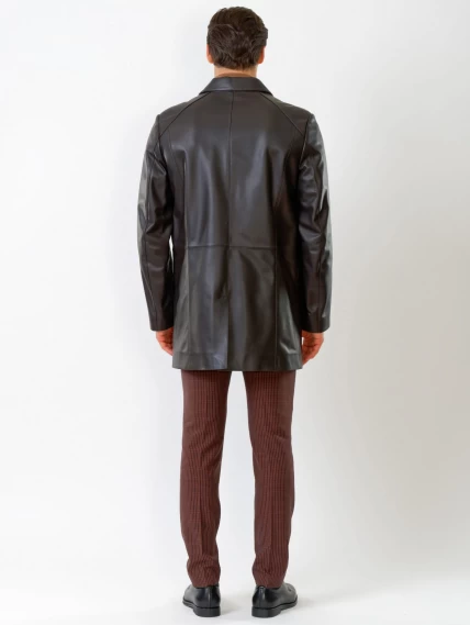 Кожаный пиджак удлиненный премиум класса для мужчин 541, коричневый, размер 48, артикул 29530-4