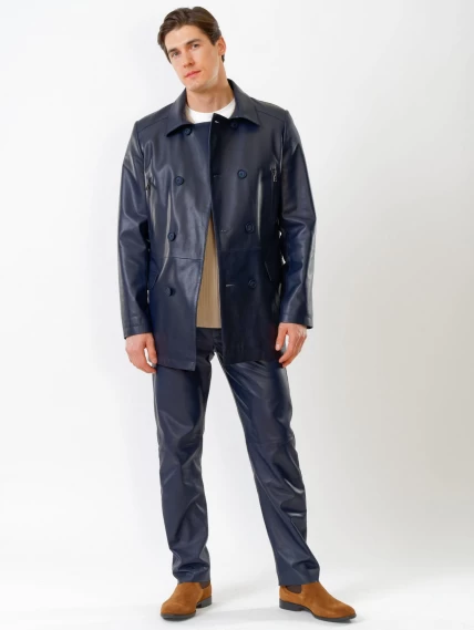 Кожаный комплект мужской: Куртка 538 + Брюки 01, синий, размер 48, артикул 140140-6