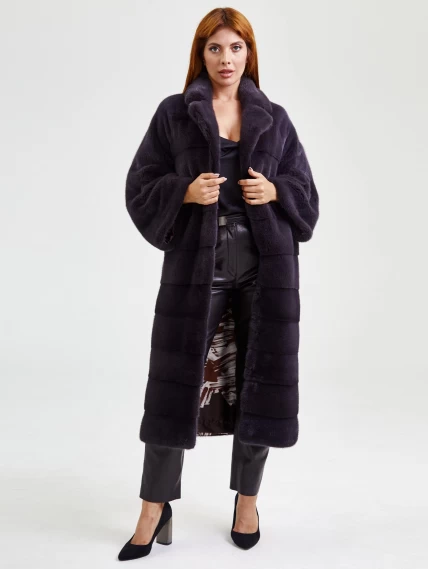Зимний комплект женский: Пальто из меха норки 18А182(ав) + Брюки 03, баклажановый/черный, размер 48, артикул 111237-1