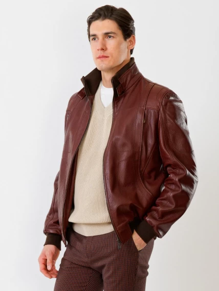 Кожаная куртка бомбер мужская премиум класса 521, коньячная, размер 48, артикул 28631-5