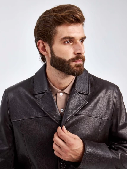 Кожаный пиджак для мужчин 2010-8, коричневый, размер 48, артикул 29320-4